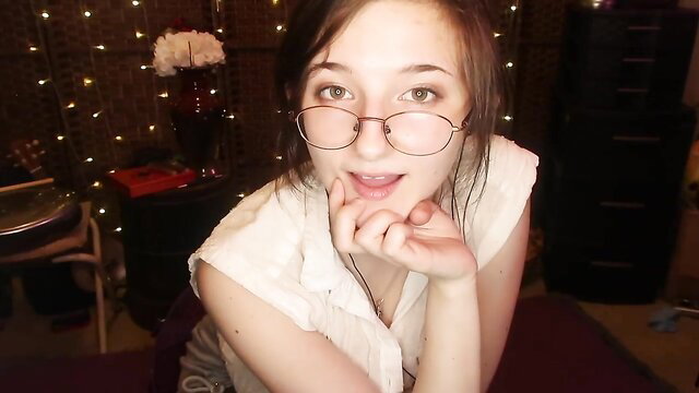 Aftyn Rose ASMR teacher roleplay, cute glasses girl smiling seductively