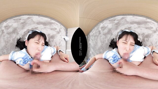 VR JAV Asian babe with pigtails sucking cock POV closeup