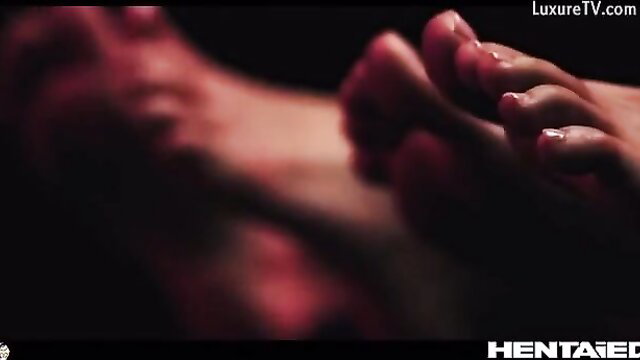 Tentacle Collection 6: Asian babe's feet gripped by slimy red tentacles