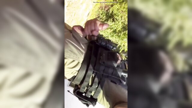 Straight hung officer grabs crotch in POV outdoor uniform tease