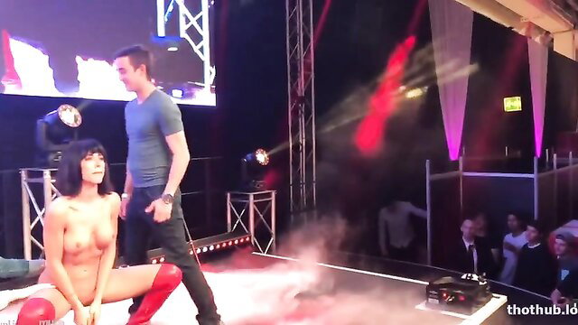 Milo Moire naked selfie performance kneeling nude at Extasia Zurich