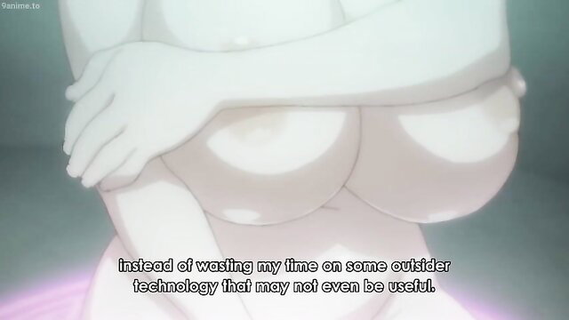 Hentai anime girl with huge breasts close-up, seductive pose