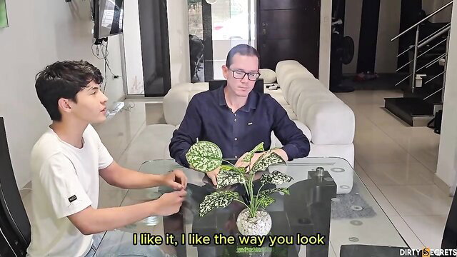 Stepdad and young stepsons casual chat on couch in taboo family deal porn