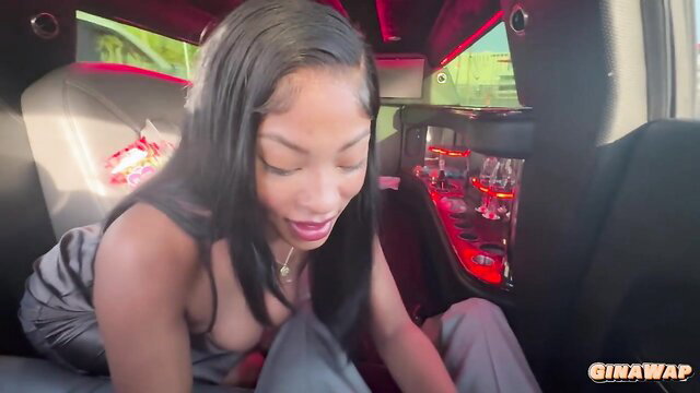 Gina WAP flashing tits in limo, cleavage busting out dress