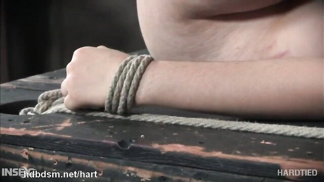 Fatty ass teen bound in ropes, endures harsh BDSM treatment