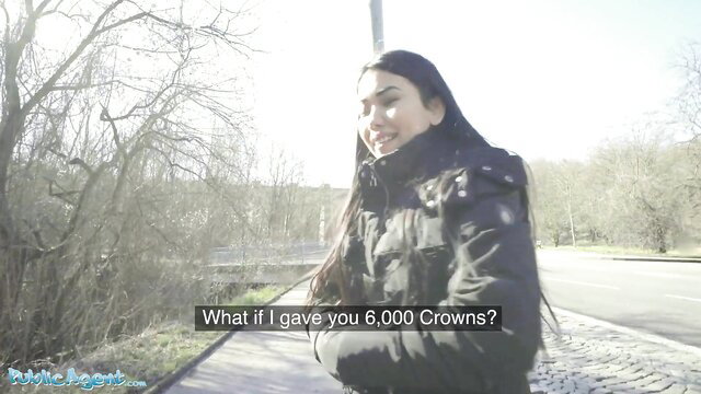 Asian beauty in puffy jacket offers sex for 6000 crowns outdoors