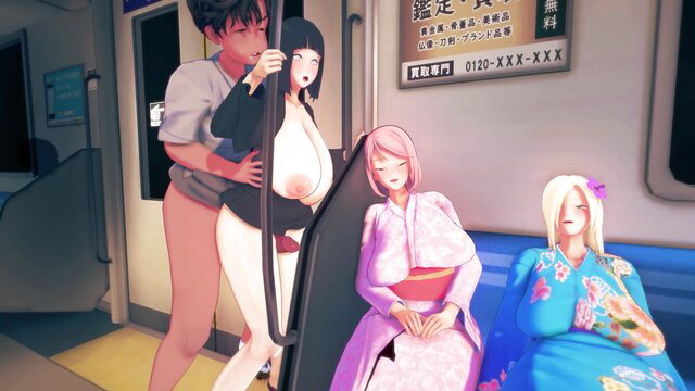 NTR drunk Naruto wives Hinata Sakura Ino groped exposed tits on train