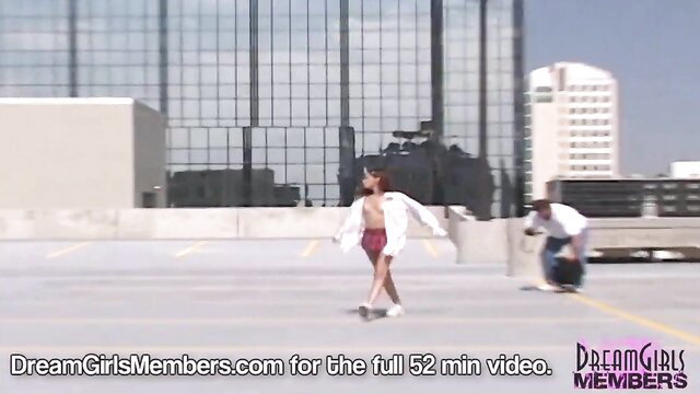 College cutie dances naked on rooftop in full view of high rises