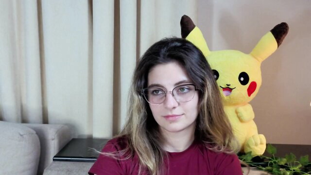 Cute young lelahcaminero with glasses and Pikachu plush, small tits Chaturbate