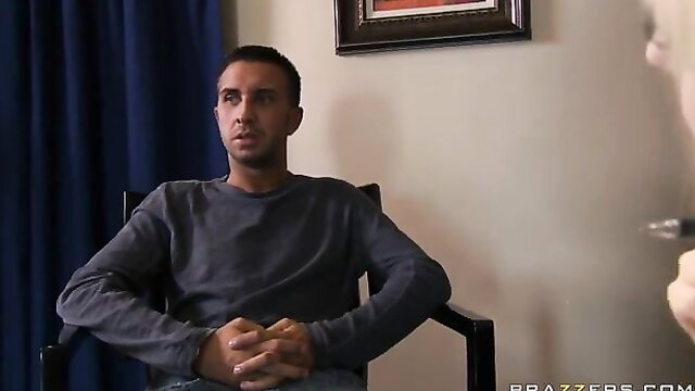 Keiran Lee interviewed by blonde Bella Banxx in BraZZers blowjob scene