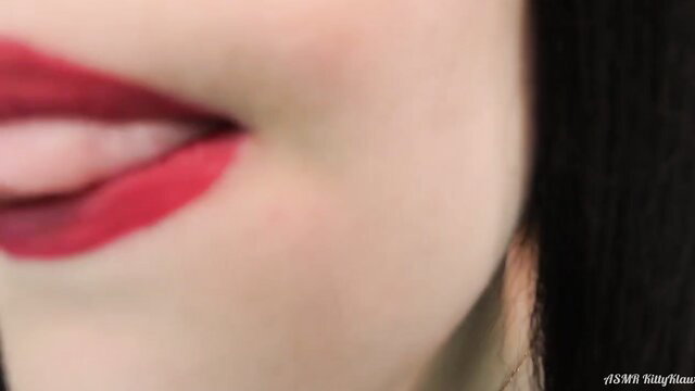 ASMR KittyKlaw witch red lips tongue tease mouth sounds