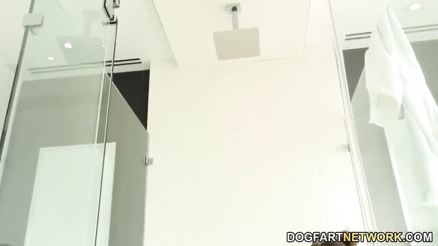 Carolina Sweets in modern white shower bathroom