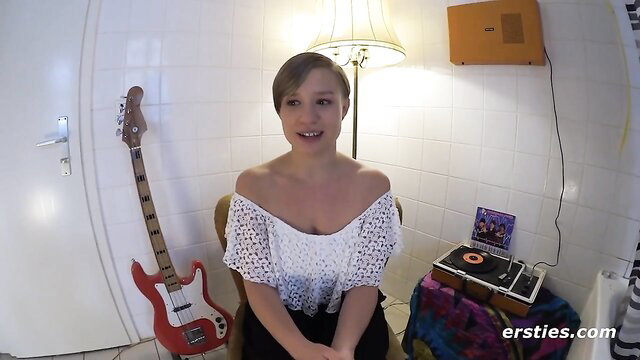 Cute German girl in crochet top smiles in lesbian foursome preview