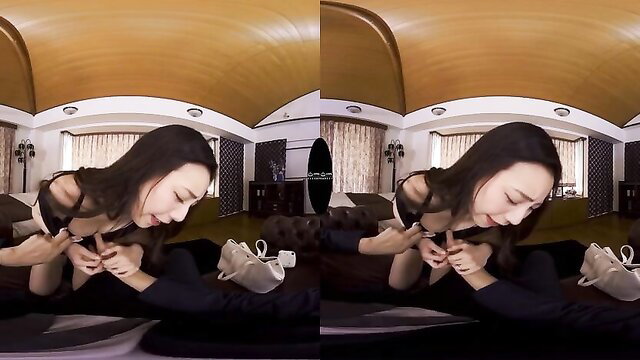 Delightful Asian teen seductress in exciting VR closeup tease