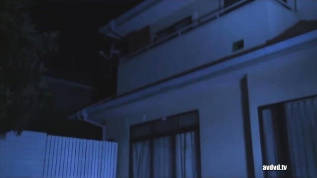 Rei Aoki Asian MILF at night exterior house, seductive pose