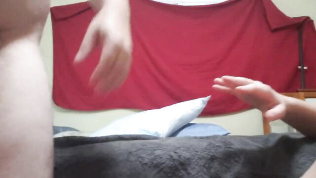 Amateur couple sex thumbnail: woman with thick thighs, hands near pussy on bed