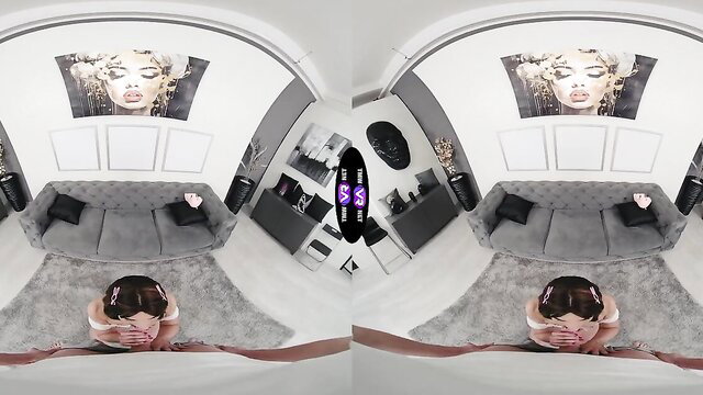 Skinny brunette teen Lola Danger on knees in VR POV bedroom