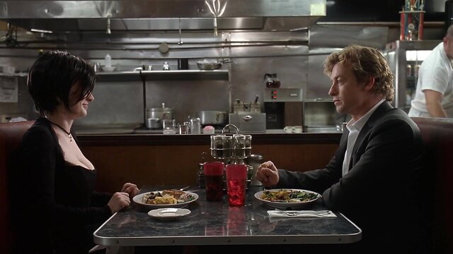 Winona Ryder in sexy diner date scene, cleavage in black dress - Sex and Death 101