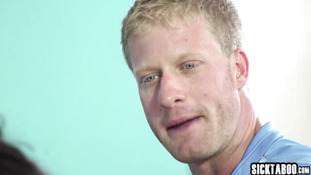 Blond white daddy smiles at horny ebony stepdaughter in taboo video