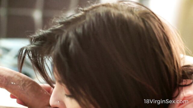 Rebecca Rainbow closeup blowjob with cum on face, messy oral sex