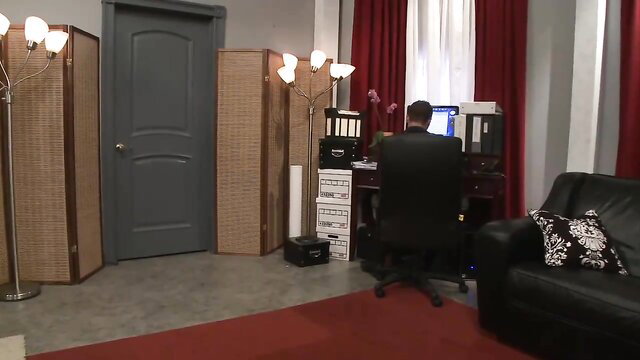 Alanah Rae working at desk in sexy office, MILF tease