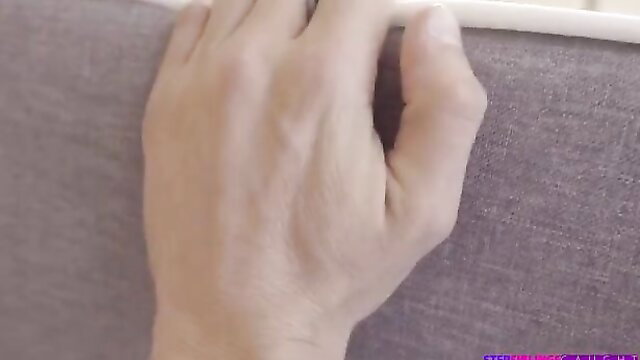 Marley Brinx gripping couch in taboo ride on brother's cock