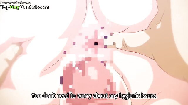 Busty hentai girl assures no hygiene worries in steamy college orgy