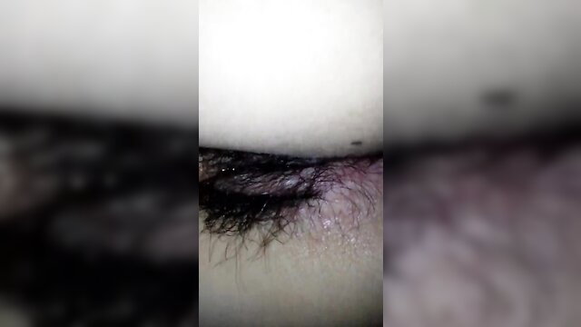 Closeup of virgin GF's wet shaved pussy and black pubic hair