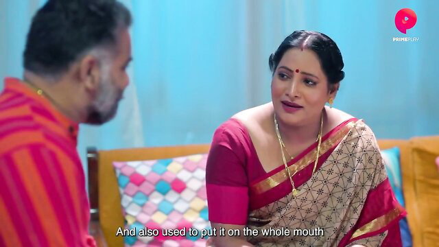 Indian MILF in red saree talks intimately with man, mature couple closeup