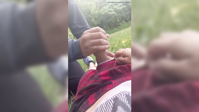 College twink on knees sucking cock outdoors in park