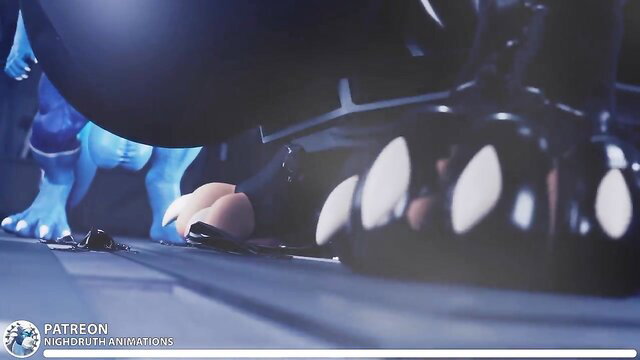 Azem blue alien muscle hunk crushes egg in giant bare feet growth fetish