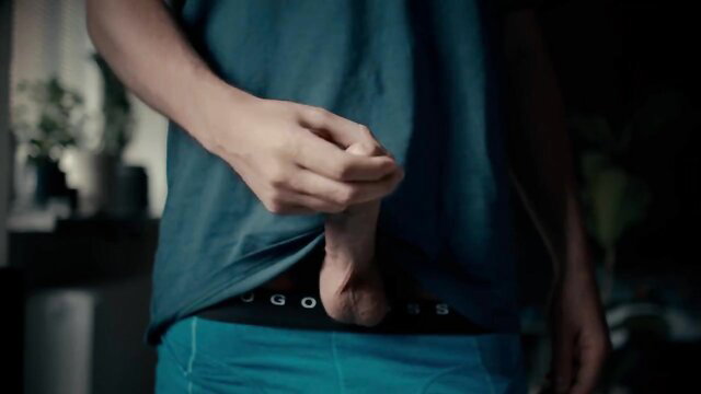 Slim guy pulling out hard dick from BOSS underwear, jerking solo 4K
