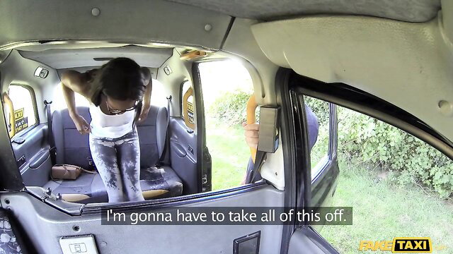 Lola Marie stripping in Fake Taxi, ebony babe undressing for driver