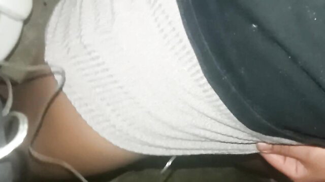 Amateur lesbian closeup of thighs in mesh lingerie and black shorts