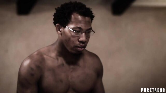 Muscular Black man with glasses shirtless in Blind Surprise Pure Taboo scene
