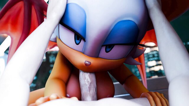 Rouge the Bat nude blowjob closeup, sucking cock with wings