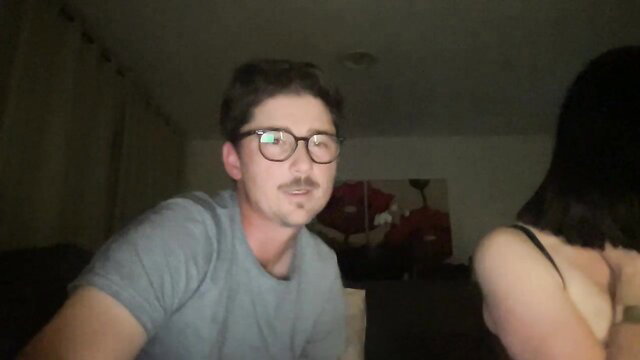 cumcuterie59 Chaturbate couple: guy glasses smirking, girl black hair lingerie