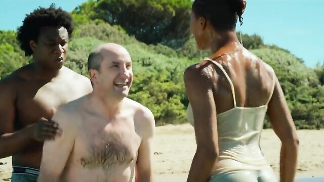 Aude Legastelois topless in Contromano 2018 nude scene with black men