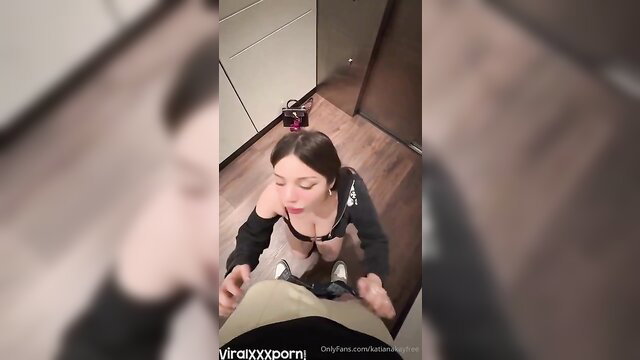 Katiana Kay kneels sucking cock in hot POV blowjob