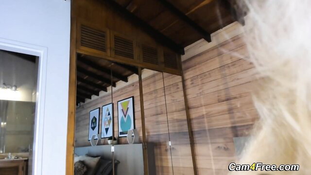 Blonde babe spreads legs fucking pussy with fat dildo solo