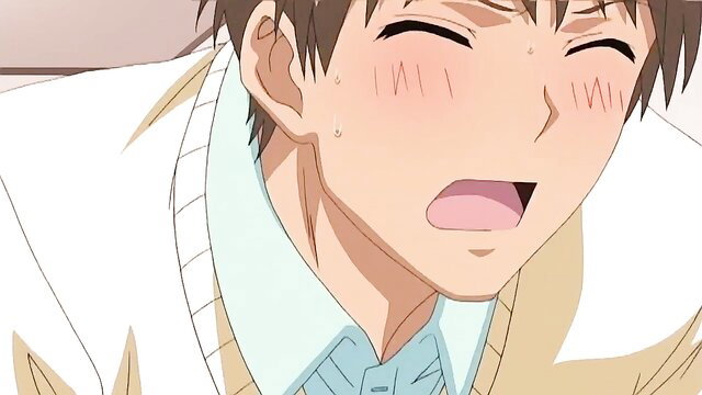 Blushing anime boy in school uniform from Ane Koi Ep.1, cute ahegao face
