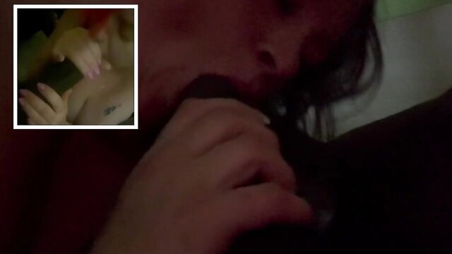 Woman sucking cock deepthroat with hands on shaft closeup