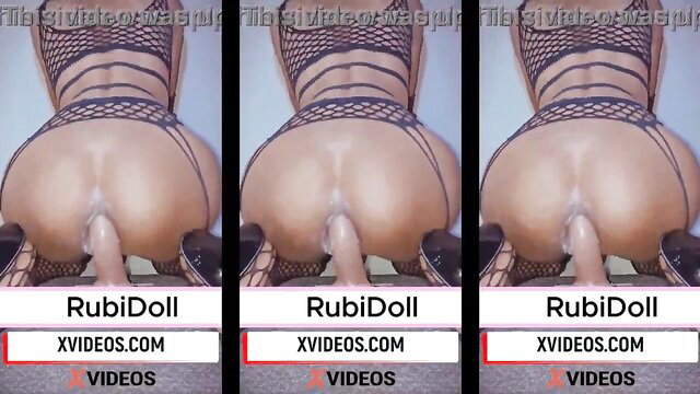 RubiDoll huge ass in fishnet lingerie anal toy dildo insertion