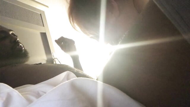 Hot Asian woman nude in bed with black man POV hotel hookup