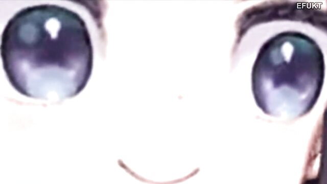 eFukt closeup of anime girl's huge sparkling blue eyes and creepy smile