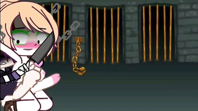 Blonde bunny girl in chains holds knife in dungeon, Michael x Mrs Afton furry hentai