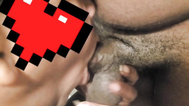 Closeup white woman deepthroating big black cock with pixel heart overlay