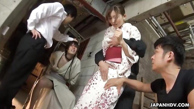Natsume Inagawa kimono gangbang fucked hard by men