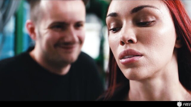 Redhead stunner with huge tits frozen, guy undresses her freeuse style