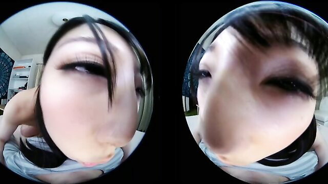 Hot Asian spinner's fisheye VR closeup face tease